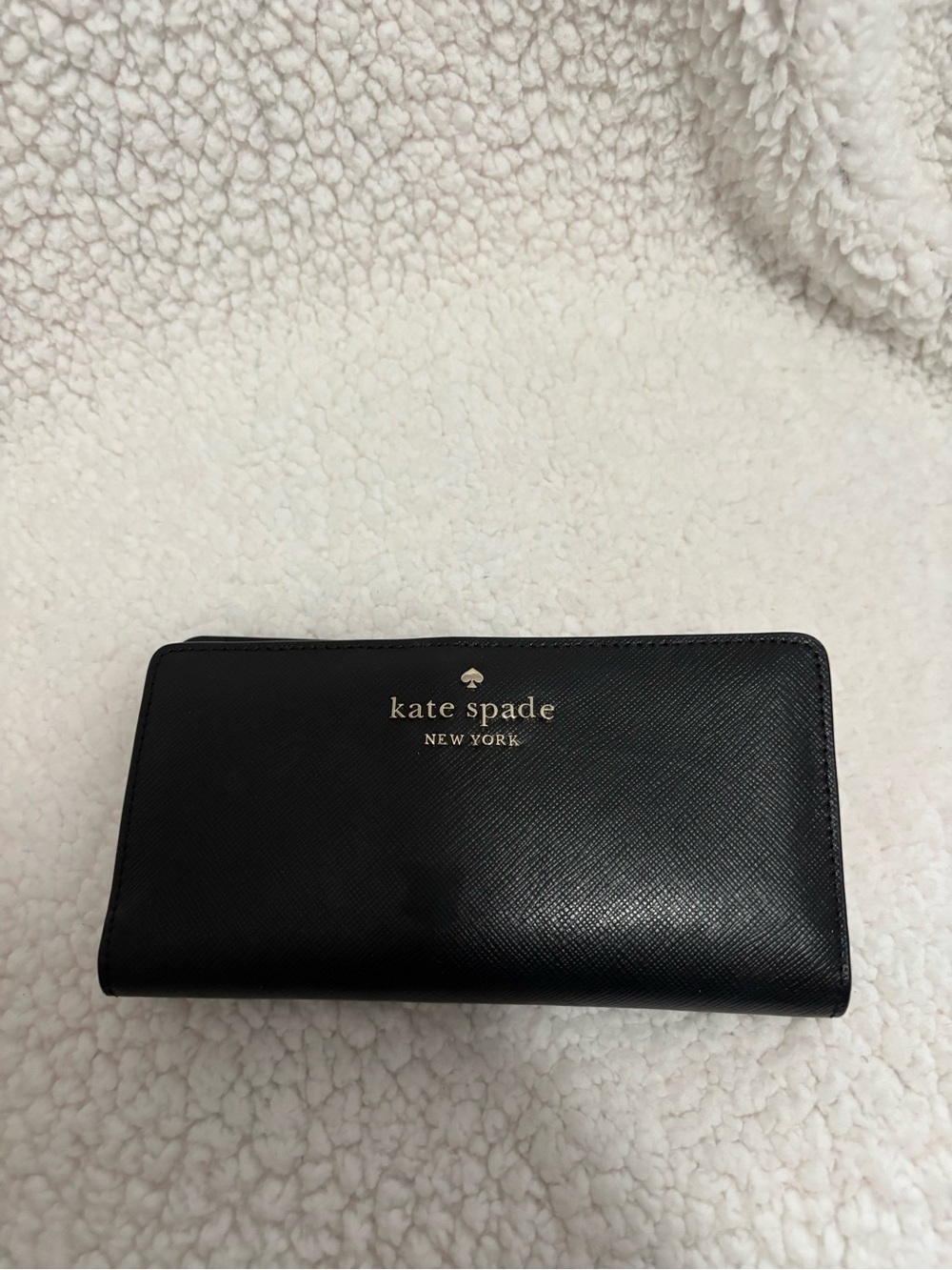 kate spade black leather continental wallet with gold logo